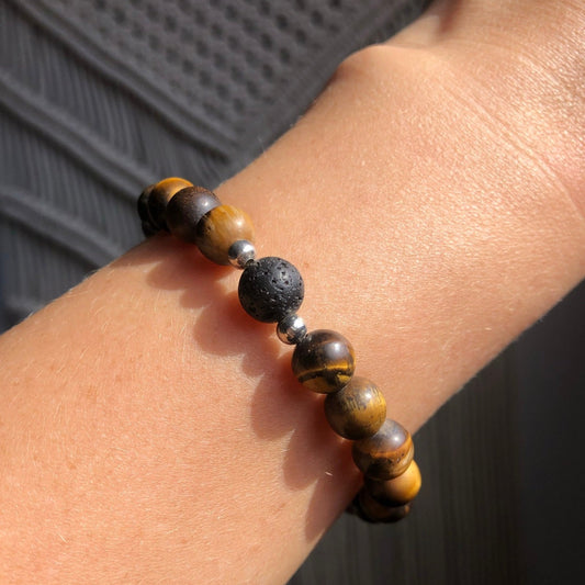 Balance Bracelet: Tiger’s Eye and Lava Stone Diffuser Beads